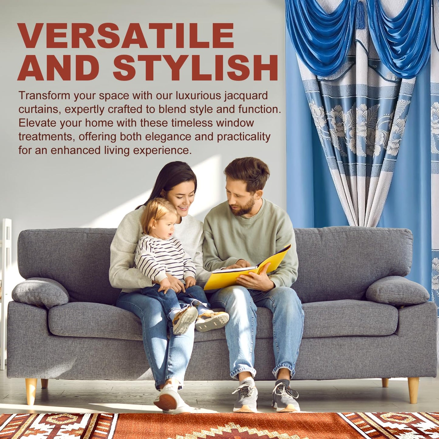 YHSF Jacquard Window Curtains for Living Room and Bedrooms - 54" W x 84" L 2-Panel Set Fancy Curtains with Valance Attached & 2 Tassle Tie Backs - Fancy Living Room Curtain with Valance - Turquoise