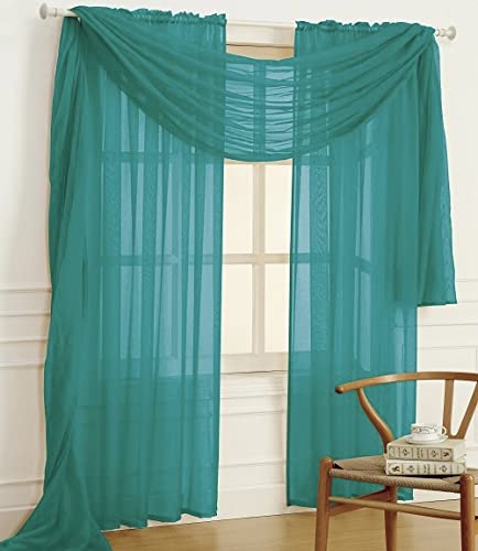 YHSF Elegant Rod Pocket Sheer Voile Window Curtain Panels with Scarf for Bedroom and Living Room Dining Room Patio Sliding Glass Door 84 inches Long, Set of 3: 2 Panels + 1 Scarf