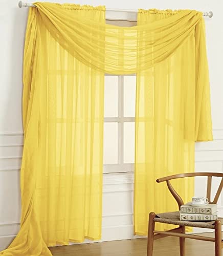 YHSF Elegant Rod Pocket Sheer Voile Window Curtain Panels with Scarf for Bedroom and Living Room Dining Room Patio Sliding Glass Door 84 inches Long, Set of 3: 2 Panels + 1 Scarf