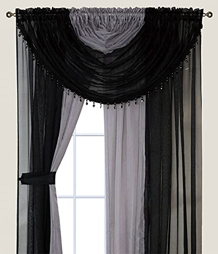 YHSF Sheer Curtains Laura Collection - 4 Panel Set, 84 Inches Long - Elegant Curtains for Bedroom & More - Valances with Beads & 2 tiebacks - 55” x 84" - Easy Install, Multicolor, Floral Rose Taupe