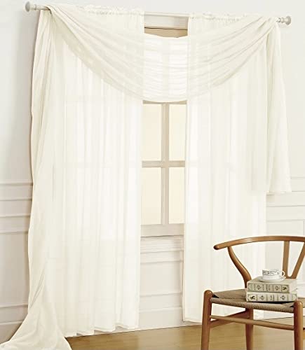 YHSF Elegant Rod Pocket Sheer Voile Window Curtain Panels with Scarf for Bedroom and Living Room Dining Room Patio Sliding Glass Door 84 inches Long, Set of 3: 2 Panels + 1 Scarf