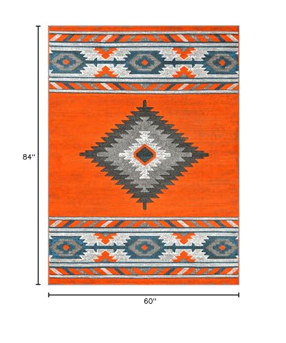 YHSF South West Native American Area Rug - Easy Clean, Thick, Soft, Durable Native Tribal American Indian Inspired Rug for Bedroom/Living Room/Hallways and More - Rust, 5 Feet x 7 Feet