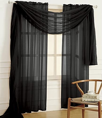 YHSF Elegant Rod Pocket Sheer Voile Window Curtain Panels with Scarf for Bedroom and Living Room Dining Room Patio Sliding Glass Door 84 inches Long, Set of 3: 2 Panels + 1 Scarf