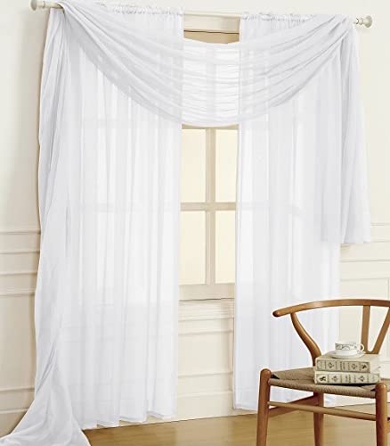 YHSF Elegant Rod Pocket Sheer Voile Window Curtain Panels with Scarf for Bedroom and Living Room Dining Room Patio Sliding Glass Door 84 inches Long, Set of 3: 2 Panels + 1 Scarf