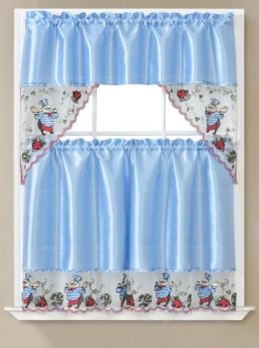 YHSF Kitchen Curtain Sets 3 Piece with Valance - Tier Window Curtain Set with Rod Pocket Design, Curtains Kitchen Window Set for Elegant Decor, Includes 2 Tiers and 1 Valance (Purple Flower Butterfly)