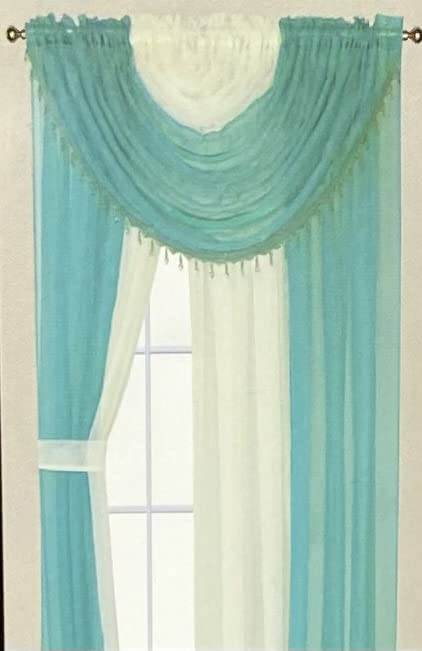 YHSF Sheer Curtains Laura Collection - 4 Panel Set, 84 Inches Long - Elegant Curtains for Bedroom & More - Valances with Beads & 2 tiebacks - 55” x 84" - Easy Install, Multicolor, Floral Rose Taupe
