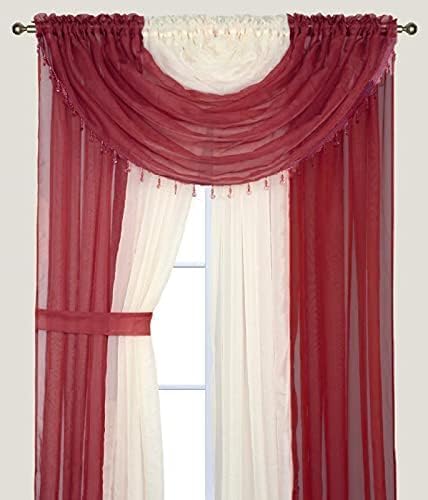 YHSF Sheer Curtains Laura Collection - 4 Panel Set, 84 Inches Long - Elegant Curtains for Bedroom & More - Valances with Beads & 2 tiebacks - 55” x 84" - Easy Install, Multicolor, Floral Rose Taupe