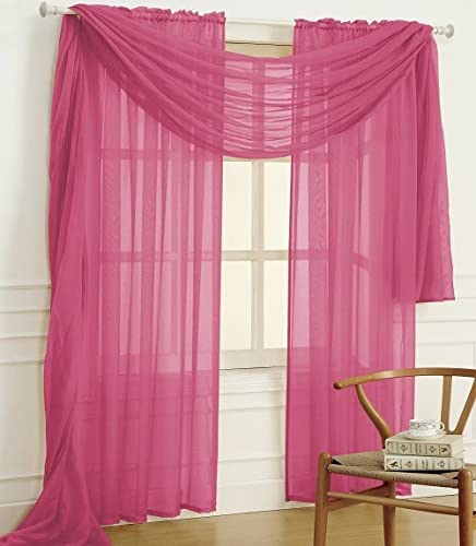 YHSF Elegant Rod Pocket Sheer Voile Window Curtain Panels with Scarf for Bedroom and Living Room Dining Room Patio Sliding Glass Door 84 inches Long, Set of 3: 2 Panels + 1 Scarf