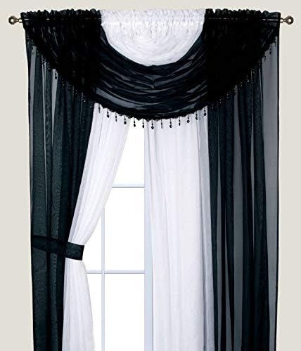 YHSF Sheer Curtains Laura Collection - 4 Panel Set, 84 Inches Long - Elegant Curtains for Bedroom & More - Valances with Beads & 2 tiebacks - 55” x 84" - Easy Install, Multicolor, Floral Rose Taupe