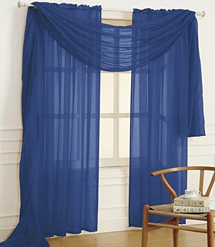 YHSF Elegant Rod Pocket Sheer Voile Window Curtain Panels with Scarf for Bedroom and Living Room Dining Room Patio Sliding Glass Door 84 inches Long, Set of 3: 2 Panels + 1 Scarf