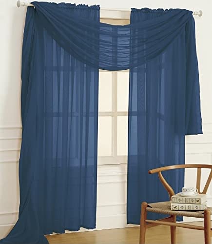 YHSF Elegant Rod Pocket Sheer Voile Window Curtain Panels with Scarf for Bedroom and Living Room Dining Room Patio Sliding Glass Door 84 inches Long, Set of 3: 2 Panels + 1 Scarf