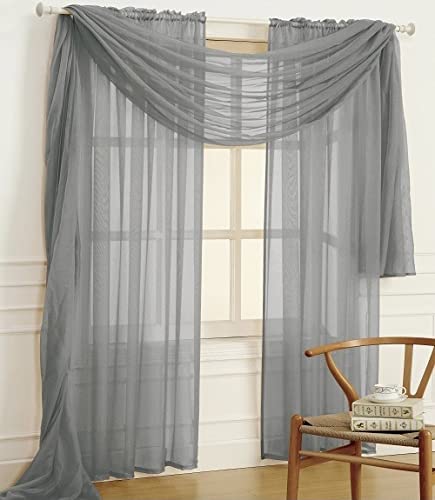 YHSF Elegant Rod Pocket Sheer Voile Window Curtain Panels with Scarf for Bedroom and Living Room Dining Room Patio Sliding Glass Door 84 inches Long, Set of 3: 2 Panels + 1 Scarf
