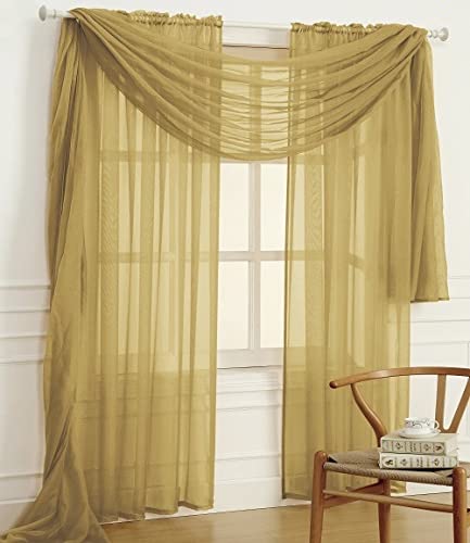 YHSF Elegant Rod Pocket Sheer Voile Window Curtain Panels with Scarf for Bedroom and Living Room Dining Room Patio Sliding Glass Door 84 inches Long, Set of 3: 2 Panels + 1 Scarf