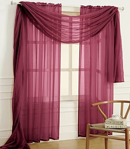 YHSF Elegant Rod Pocket Sheer Voile Window Curtain Panels with Scarf for Bedroom and Living Room Dining Room Patio Sliding Glass Door 84 inches Long, Set of 3: 2 Panels + 1 Scarf