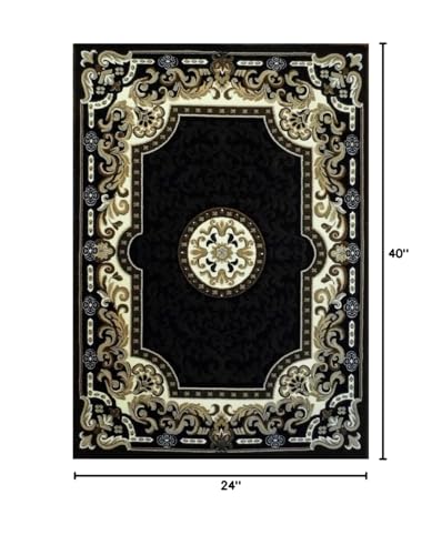 YHSF Traditional Floral Area Rug - Non-Slip Washable Carpet for Kitchen, Dining Room, or Entryway - Easy Clean Colorful Flower Rug - Grey, 5 ft 2 in x 7 ft