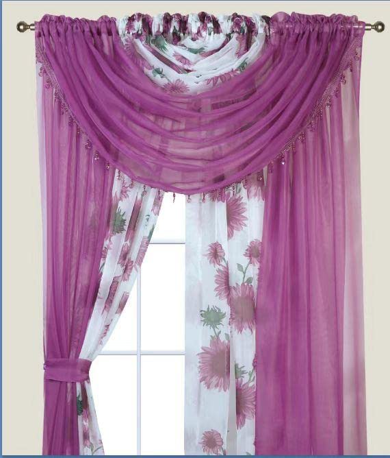 YHSF Sheer Curtains Laura Collection - 4 Panel Set, 84 Inches Long - Elegant Curtains for Bedroom & More - Valances with Beads & 2 tiebacks - 55” x 84" - Easy Install, Multicolor, Floral Rose Taupe