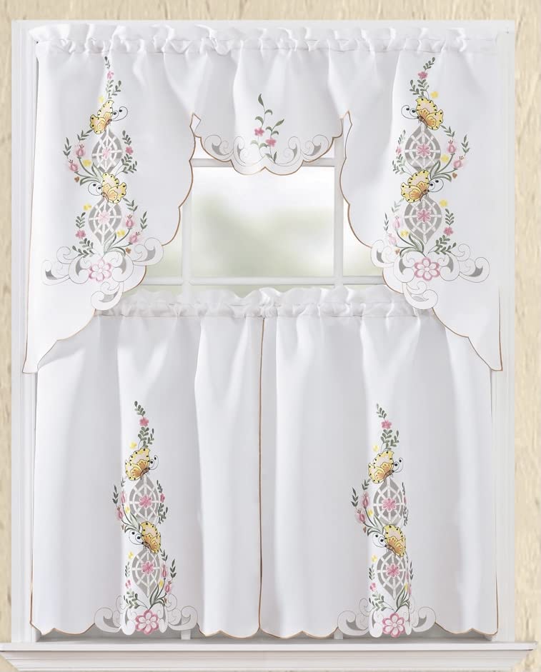 YHSF Kitchen Curtain Sets 3 Piece with Valance - Tier Window Curtain Set with Rod Pocket Design, Curtains Kitchen Window Set for Elegant Decor, Includes 2 Tiers and 1 Valance (Purple Flower Butterfly)