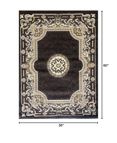 YHSF Traditional Floral Area Rug - Non-Slip Washable Carpet for Kitchen, Dining Room, or Entryway - Easy Clean Colorful Flower Rug - Grey, 5 ft 2 in x 7 ft