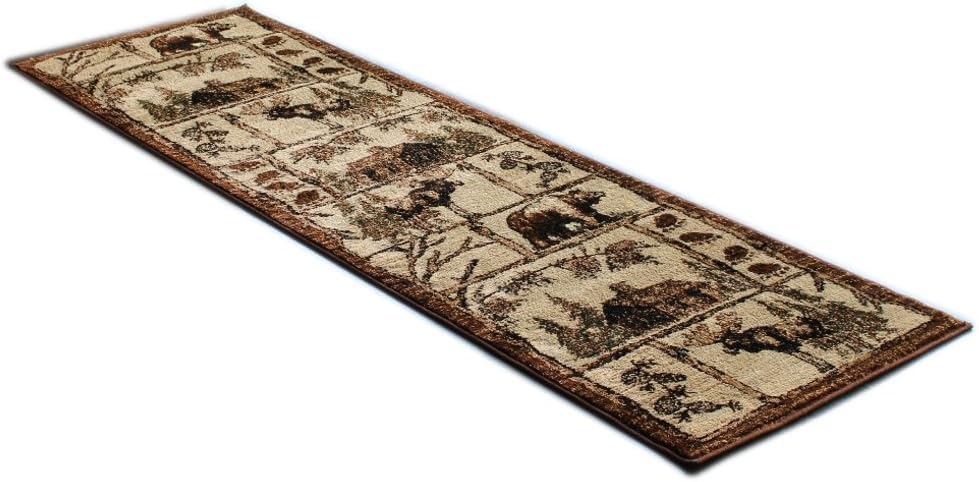 YHSF Cabin Style Area Rug Bear Elk Deer Moose Country Nature Wilderness Lodge Design