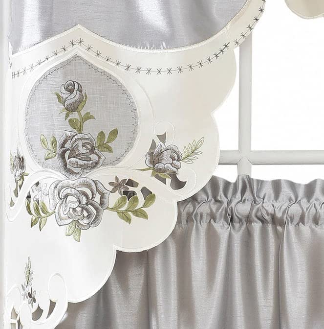 YHSF Kitchen Curtain Sets 3 Piece with Valance - Tier Window Curtain Set with Rod Pocket Design, Curtains Kitchen Window Set for Elegant Decor, Includes 2 Tiers and 1 Valance (Purple Flower Butterfly)