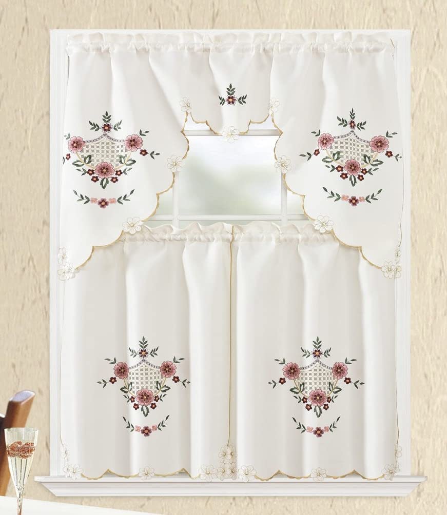 YHSF Kitchen Curtain Sets 3 Piece with Valance - Tier Window Curtain Set with Rod Pocket Design, Curtains Kitchen Window Set for Elegant Decor, Includes 2 Tiers and 1 Valance (Purple Flower Butterfly)