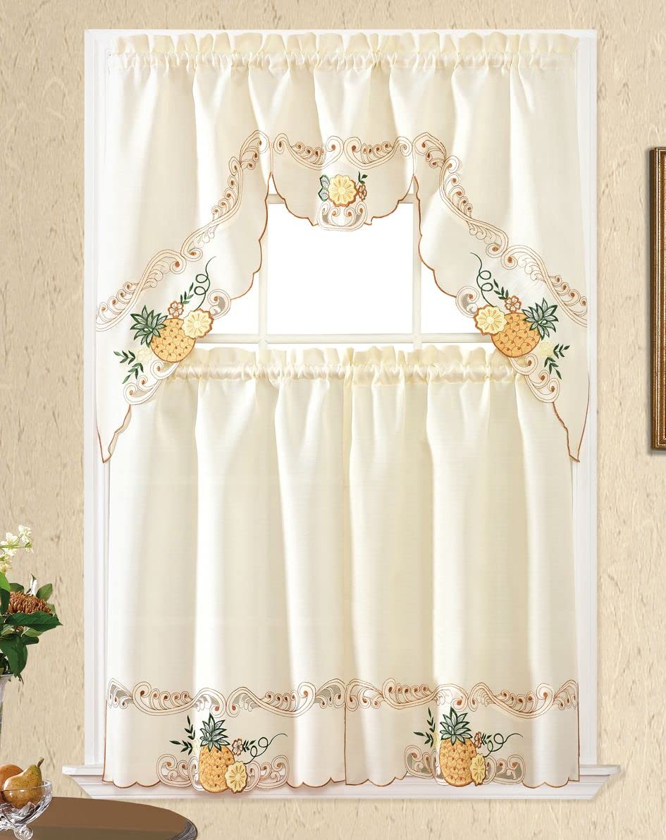 YHSF Kitchen Curtain Sets 3 Piece with Valance - Tier Window Curtain Set with Rod Pocket Design, Curtains Kitchen Window Set for Elegant Decor, Includes 2 Tiers and 1 Valance (Purple Flower Butterfly)