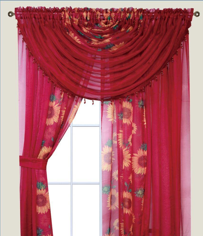 YHSF Sheer Curtains Laura Collection - 4 Panel Set, 84 Inches Long - Elegant Curtains for Bedroom & More - Valances with Beads & 2 tiebacks - 55” x 84" - Easy Install, Multicolor, Floral Rose Taupe