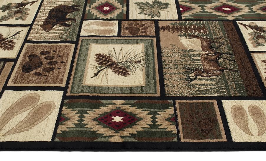 YHSF Cabin Style Area Rug Bear Elk Deer Moose Country Nature Wilderness Lodge Design