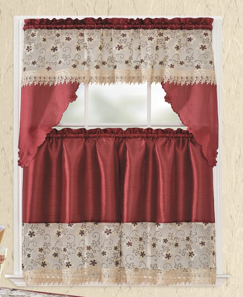 YHSF Kitchen Curtain Sets 3 Piece with Valance - Tier Window Curtain Set with Rod Pocket Design, Curtains Kitchen Window Set for Elegant Decor, Includes 2 Tiers and 1 Valance (Purple Flower Butterfly)