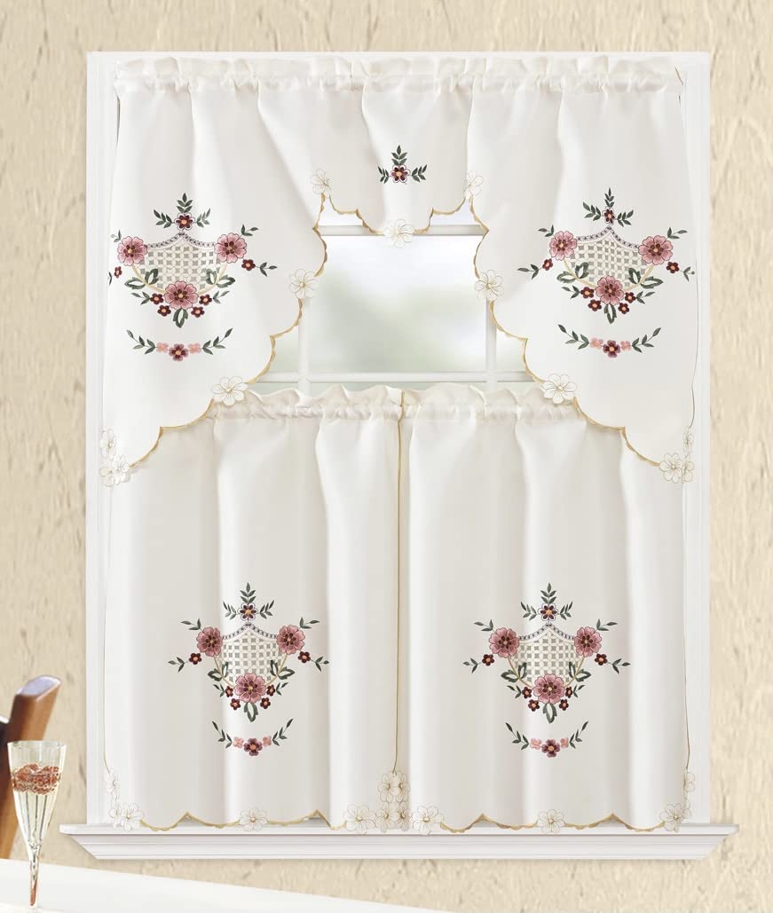 YHSF Kitchen Curtain Sets 3 Piece with Valance - Tier Window Curtain Set with Rod Pocket Design, Curtains Kitchen Window Set for Elegant Decor, Includes 2 Tiers and 1 Valance (Purple Flower Butterfly)