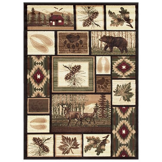 YHSF Cabin Style Area Rug Bear Elk Deer Moose Country Nature Wilderness Lodge Design