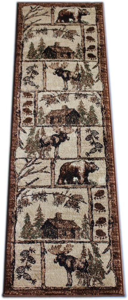 YHSF Cabin Style Area Rug Bear Elk Deer Moose Country Nature Wilderness Lodge Design