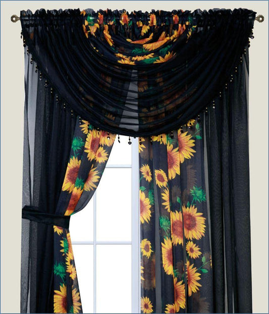 YHSF Laura Collection Complete Window Sheer Curtain Set with 4 Attached Panels 55” x 84" Valances with Beads and 2 Tiebacks for Living Room Bedroom Dining Kitchen - Easy Installation - Multicolor