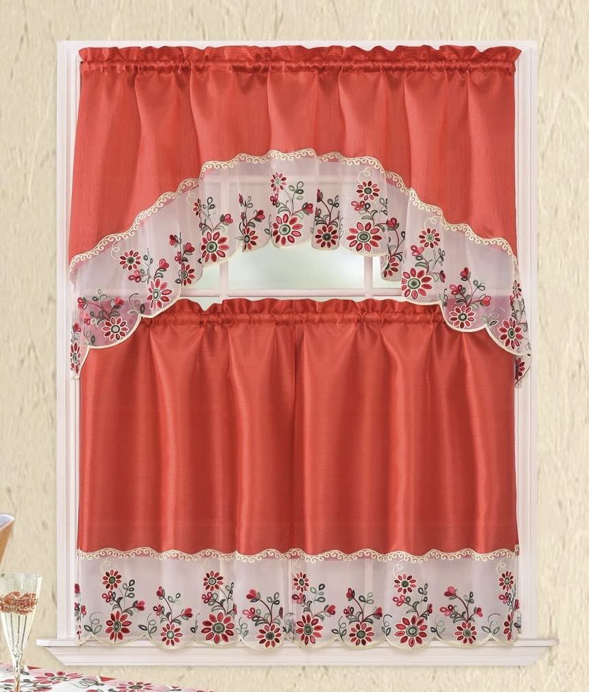 YHSF Kitchen Curtain Sets 3 Piece with Valance - Tier Window Curtain Set with Rod Pocket Design, Curtains Kitchen Window Set for Elegant Decor, Includes 2 Tiers and 1 Valance (Purple Flower Butterfly)