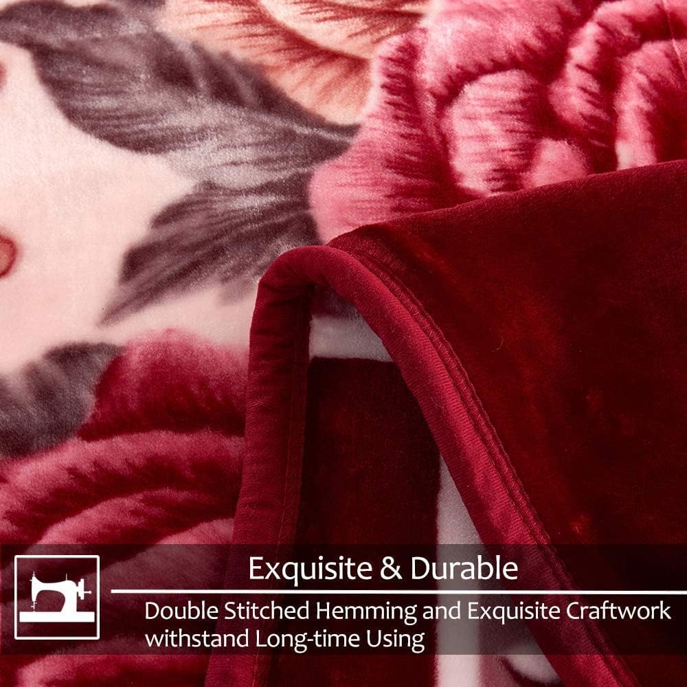 YHSF Korean Mink Blanket - 2 Ply Thick & Soft Reversible Printed Plush Throw - Warm Cozy & Comfy Korean Faux Mink Blanket - Ideal Gift, Easy Care, Fade-Proof, Peony, King Size, 6 LB, 83 in x 91 in