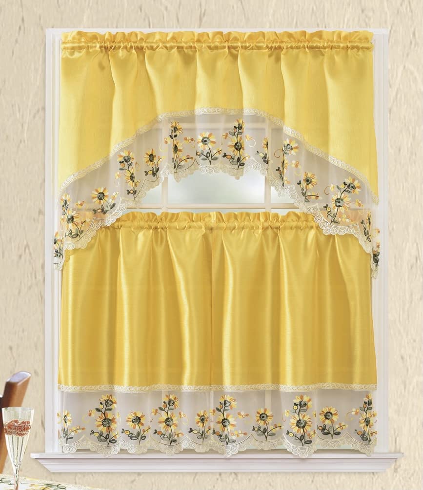 YHSF Kitchen Curtain Sets 3 Piece with Valance - Tier Window Curtain Set with Rod Pocket Design, Curtains Kitchen Window Set for Elegant Decor, Includes 2 Tiers and 1 Valance (Purple Flower Butterfly)