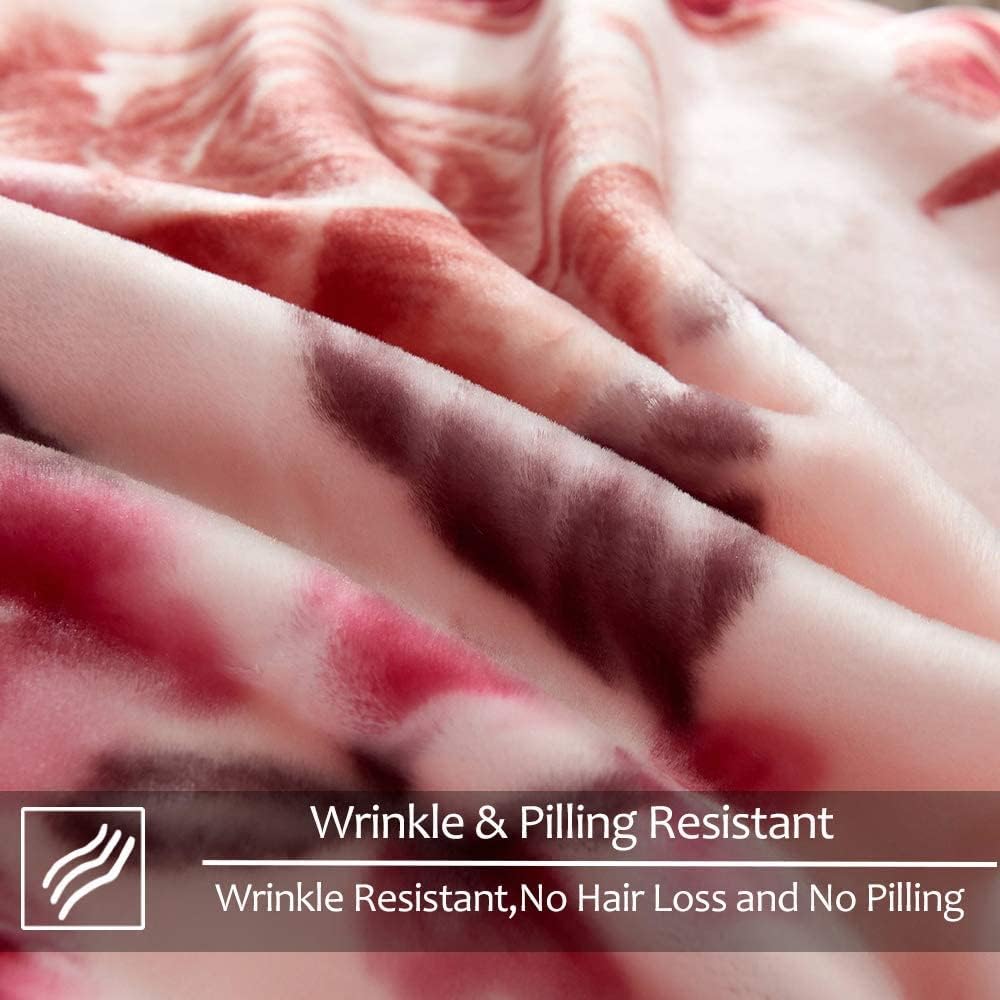 YHSF Korean Mink Blanket - 2 Ply Thick & Soft Reversible Printed Plush Throw - Warm Cozy & Comfy Korean Faux Mink Blanket - Ideal Gift, Easy Care, Fade-Proof, Peony, King Size, 6 LB, 83 in x 91 in
