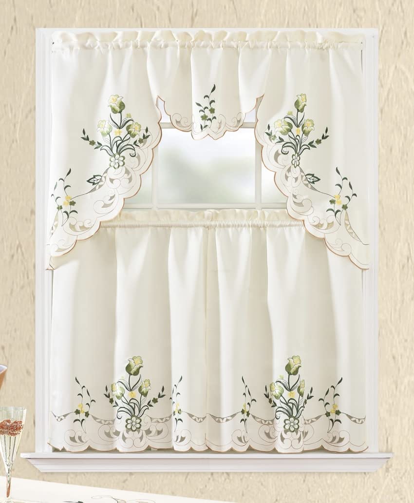 YHSF Kitchen Curtain Sets 3 Piece with Valance - Tier Window Curtain Set with Rod Pocket Design, Curtains Kitchen Window Set for Elegant Decor, Includes 2 Tiers and 1 Valance (Purple Flower Butterfly)
