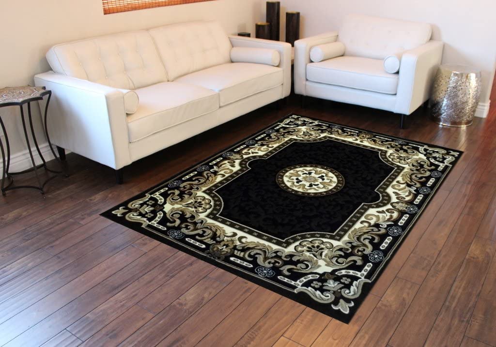 YHSF Traditional Floral Area Rug - Non-Slip Washable Carpet for Kitchen, Dining Room, or Entryway - Easy Clean Colorful Flower Rug - Grey, 5 ft 2 in x 7 ft