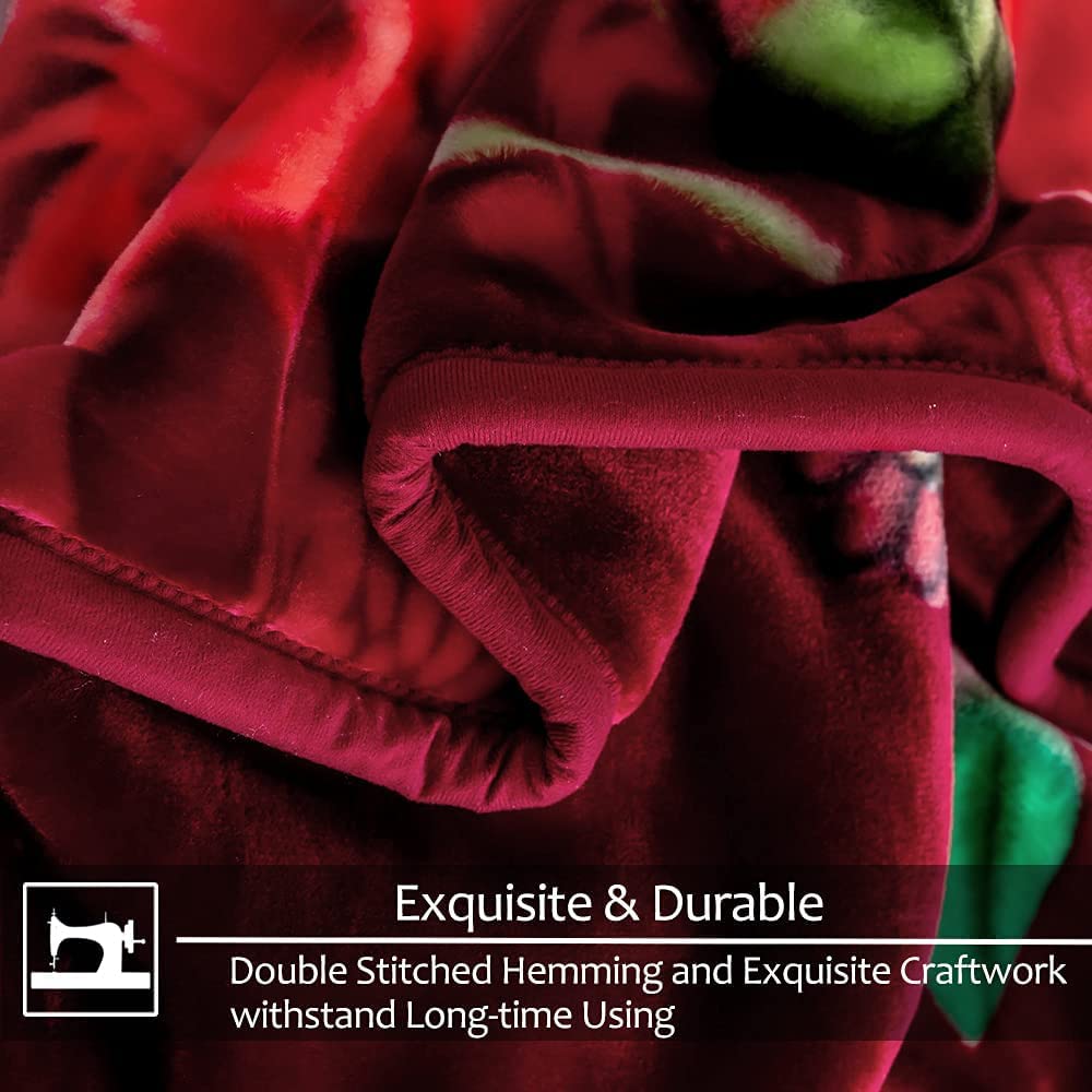 YHSF Korean Mink Blanket - 2 Ply Thick & Soft Reversible Printed Plush Throw - Warm Cozy & Comfy Korean Faux Mink Blanket - Ideal Gift, Easy Care, Fade-Proof, Peony, King Size, 6 LB, 83 in x 91 in