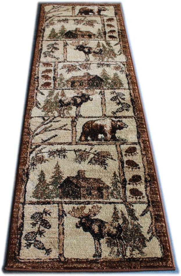 YHSF Cabin Style Area Rug Bear Elk Deer Moose Country Nature Wilderness Lodge Design
