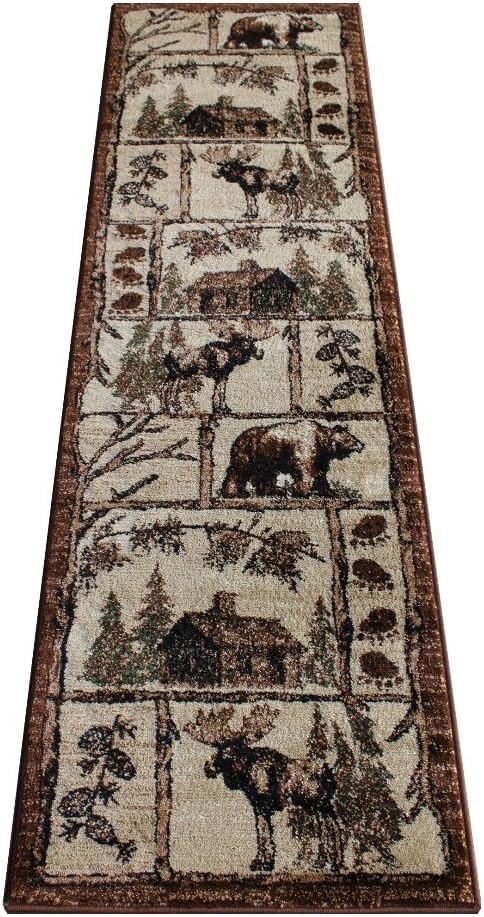 YHSF Cabin Style Area Rug Bear Elk Deer Moose Country Nature Wilderness Lodge Design