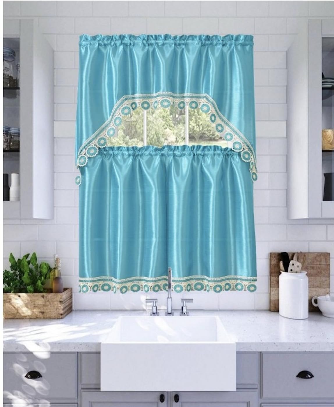 YHSF Kitchen Curtain Sets 3 Piece with Valance - Tier Window Curtain Set with Rod Pocket Design, Curtains Kitchen Window Set for Elegant Decor, Includes 2 Tiers and 1 Valance (Purple Flower Butterfly)
