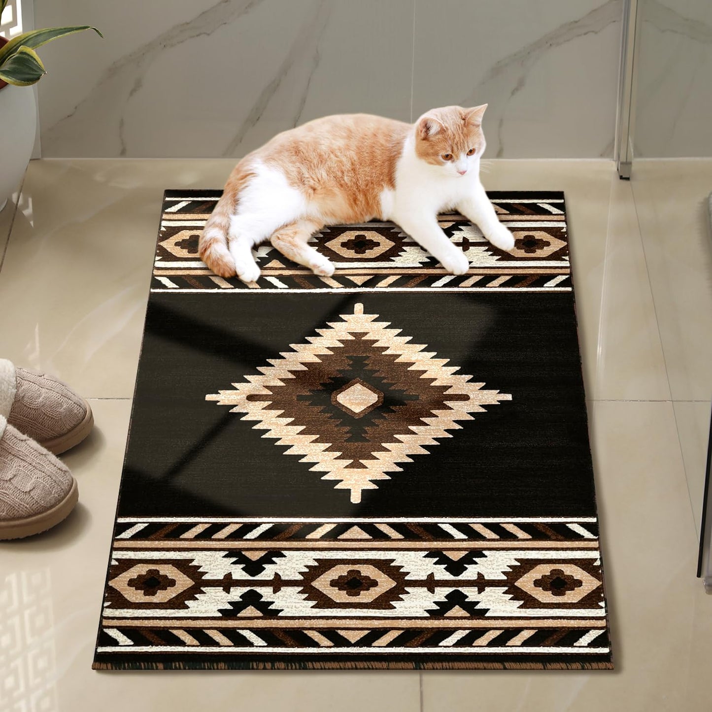 YHSF South West Native American Area Rug - Easy Clean, Thick, Soft, Durable Native Tribal American Indian Inspired Rug for Bedroom/Living Room/Hallways and More - Rust, 5 Feet x 7 Feet