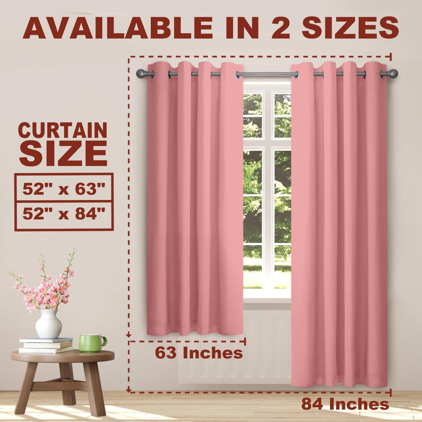 YHSF Blackout Curtains - Room Darkening Grommet Curtains for Bedroom, Living Room, Office - Solid Plain Design, Light Blocking, Thermal Insulation, Elegant Home Décor - 52x84 Inches, One Panel, Red