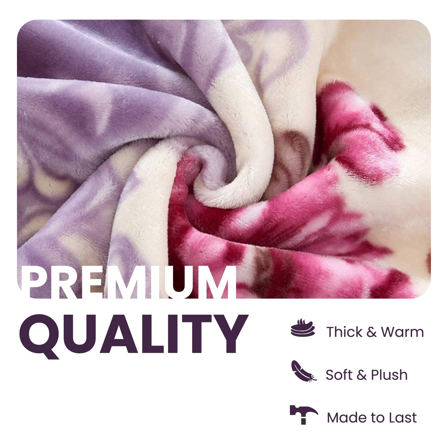 YHSF Korean Mink Blanket - 2 Ply Thick & Soft Reversible Printed Plush Throw - Warm Cozy & Comfy Korean Faux Mink Blanket - Ideal Gift, Easy Care, Fade-Proof, Peony, King Size, 6 LB, 83 in x 91 in