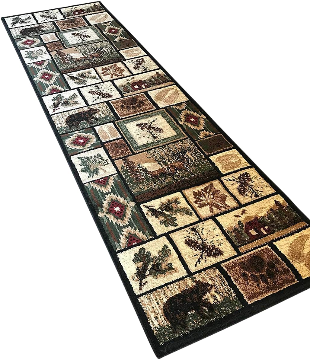 YHSF Cabin Style Area Rug Bear Elk Deer Moose Country Nature Wilderness Lodge Design