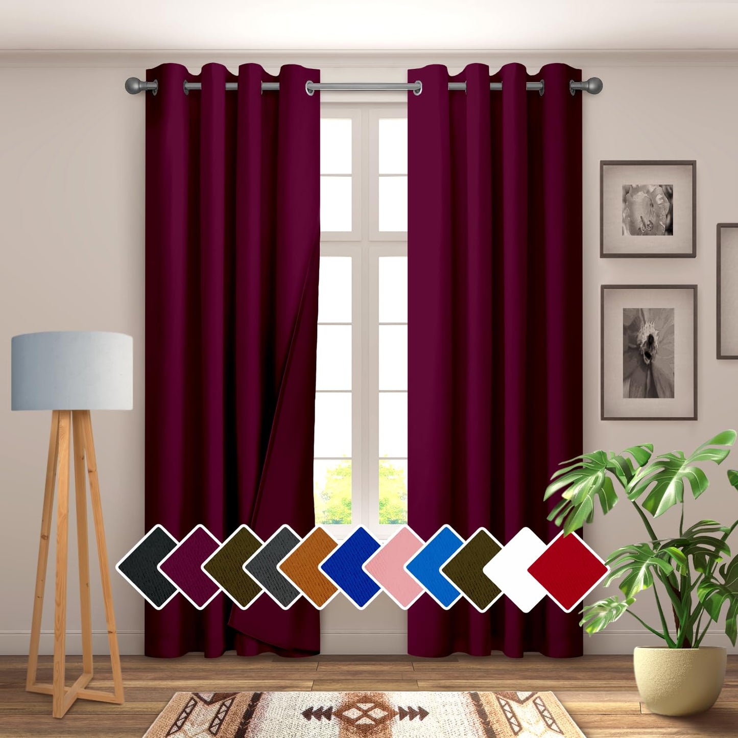 YHSF Blackout Curtains - Room Darkening Grommet Curtains for Bedroom, Living Room, Office - Solid Plain Design, Light Blocking, Thermal Insulation, Elegant Home Décor - 52x84 Inches, One Panel, Red