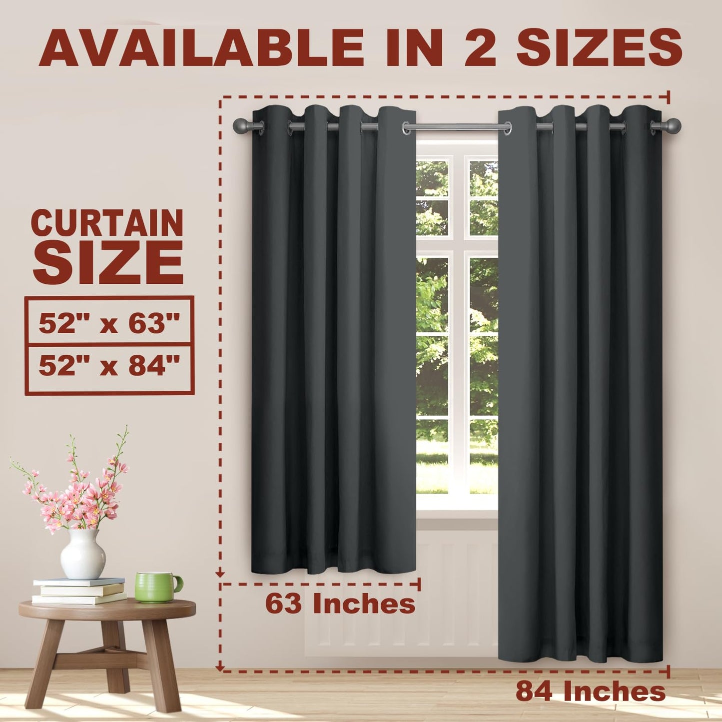 YHSF Blackout Curtains - Room Darkening Grommet Curtains for Bedroom, Living Room, Office - Solid Plain Design, Light Blocking, Thermal Insulation, Elegant Home Décor - 52x84 Inches, One Panel, Red