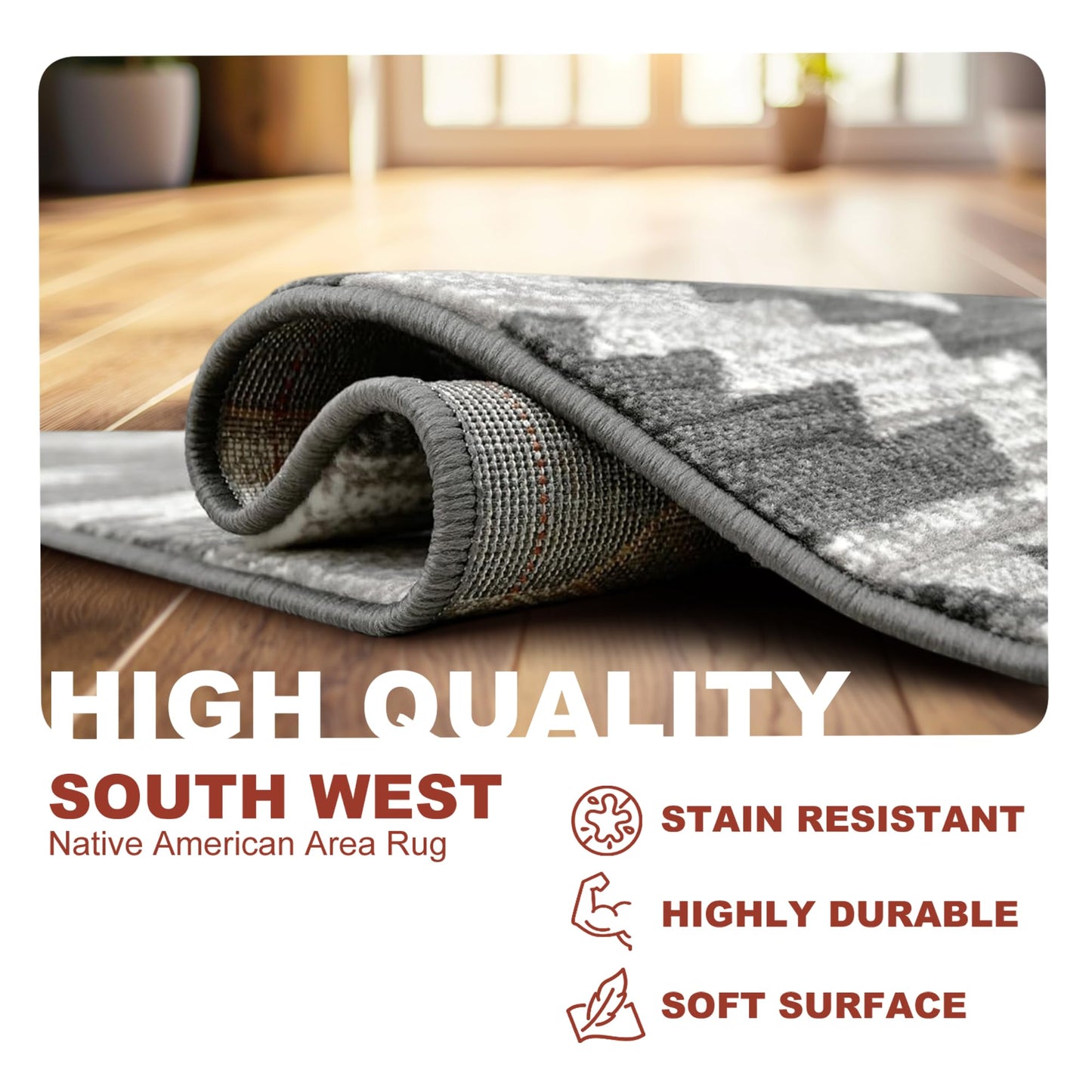 YHSF South West Native American Rug Ritz – Native Tribal American Indian Inspired Rug - Living Room, Bedroom, Hallway, Entryway & High-Traffic Area Rugs - Washable - Soft - Espresso, 8 Feet x 10 Feet